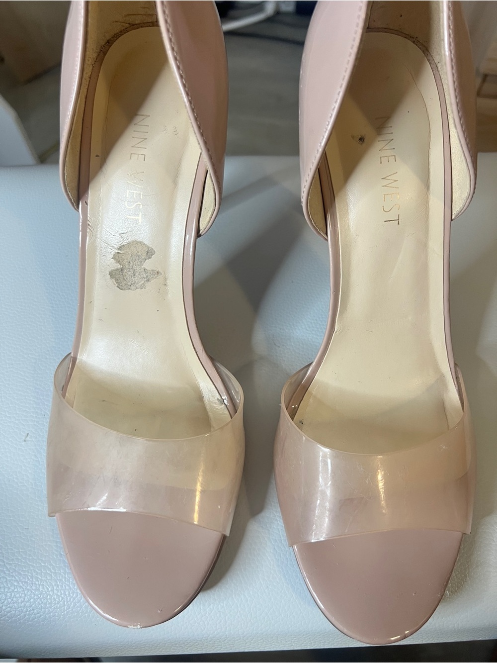 Nine West Blush Nude Clear-Strap D'Orsay Heels